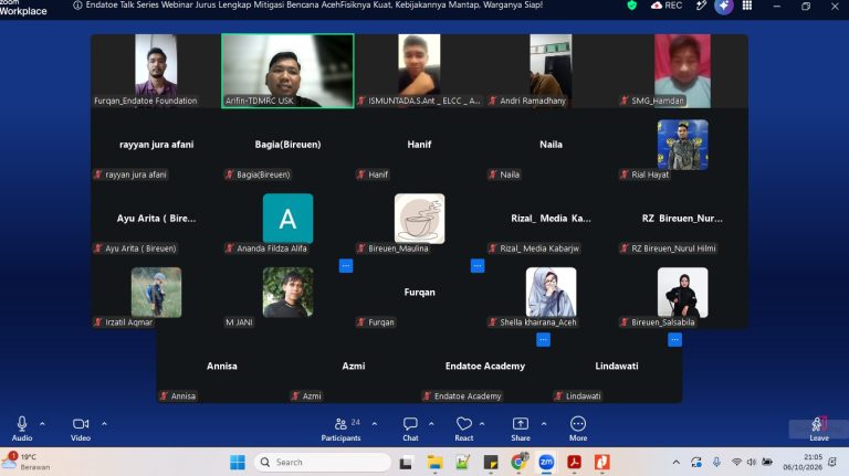 Endatoe Foundation Resmi Gelar Webinar Mitigasi Bencana Bekerja Sama dengan TDMRC USK